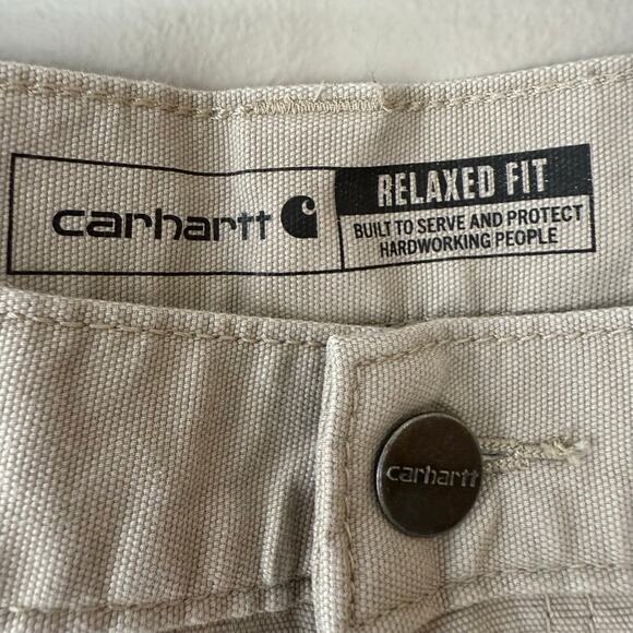 Carhartt Rugged Flex Relaxed Fit Canvas Work Pants Tan Khaki Mens 36x32 Workwear - Picture 6 of 14